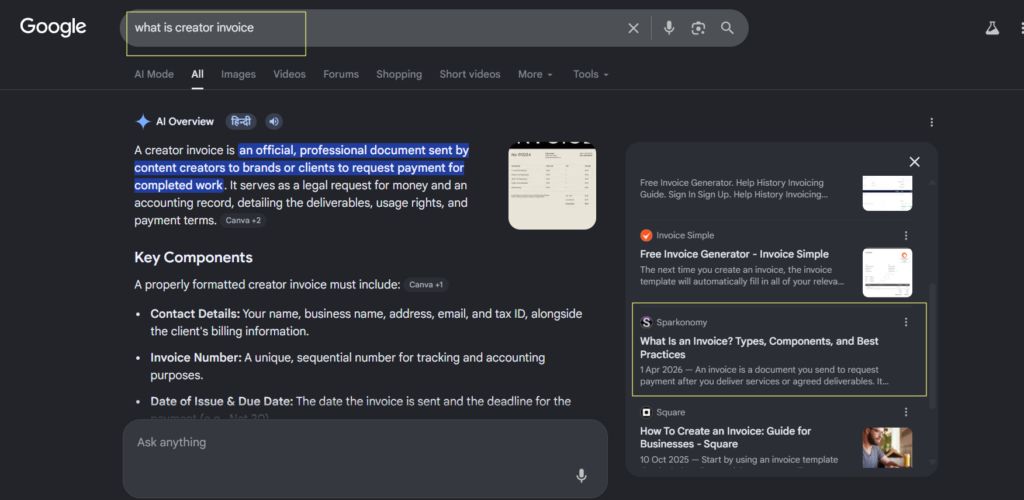 SPARKONOMY ON GOOGLE OVERVIEW AI